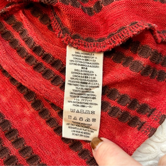 Free People Red Brown Striped Molly Retro Peplum Eyelet Top Sz S EUC - Picture 11 of 13